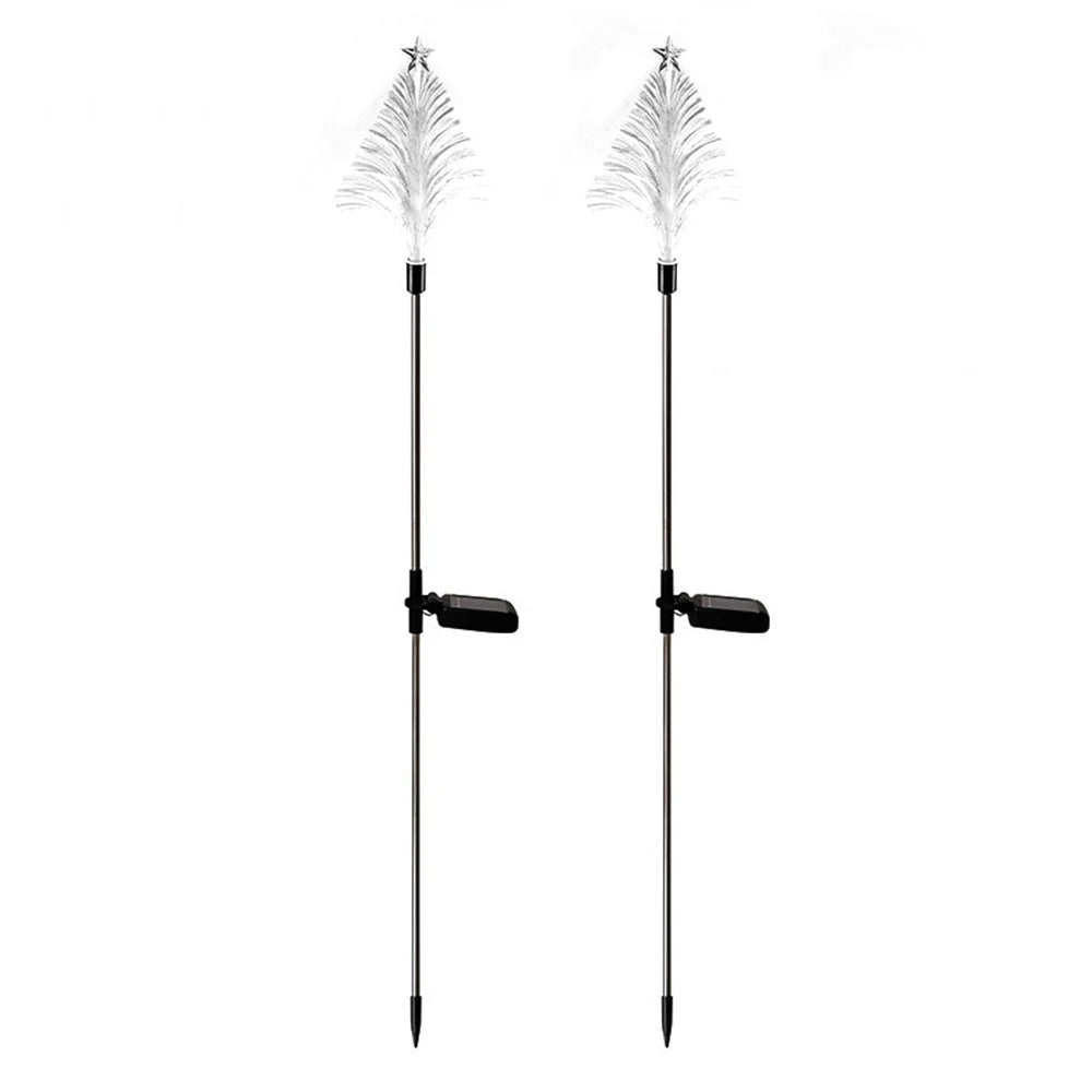 2Pcs Solar Powered Fiber Optic Christmas Tree Shape Ground Stake Light Garden Decoration - 1