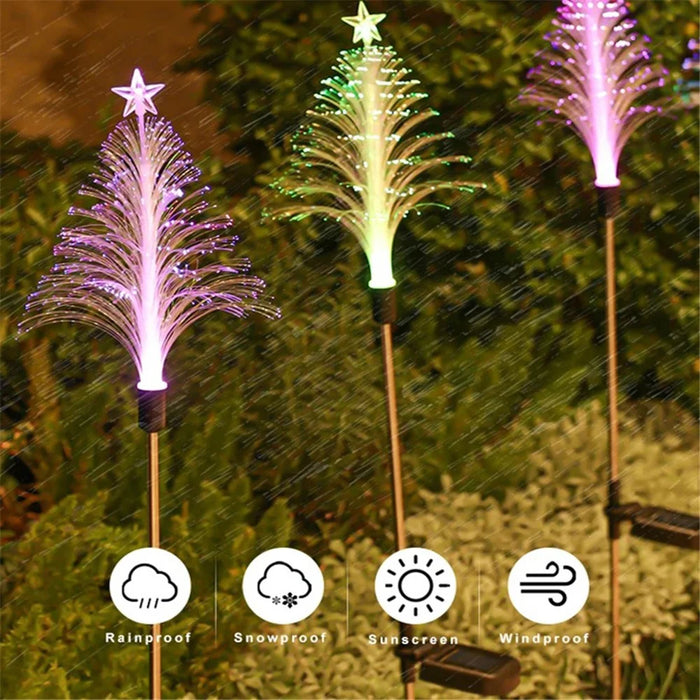 2Pcs Solar Powered Fiber Optic Christmas Tree Shape Ground Stake Light Garden Decoration - 2
