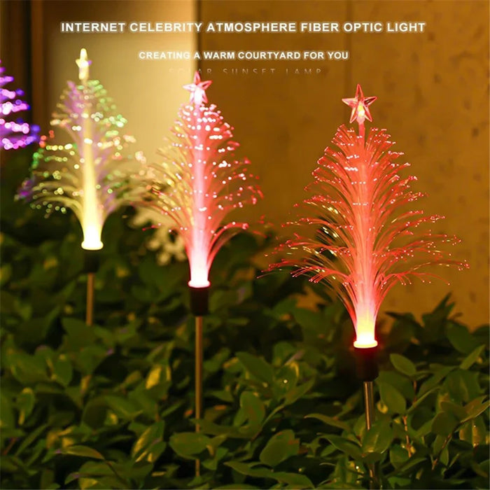 2Pcs Solar Powered Fiber Optic Christmas Tree Shape Ground Stake Light Garden Decoration - 3