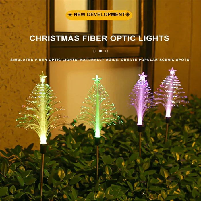2Pcs Solar Powered Fiber Optic Christmas Tree Shape Ground Stake Light Garden Decoration - 4