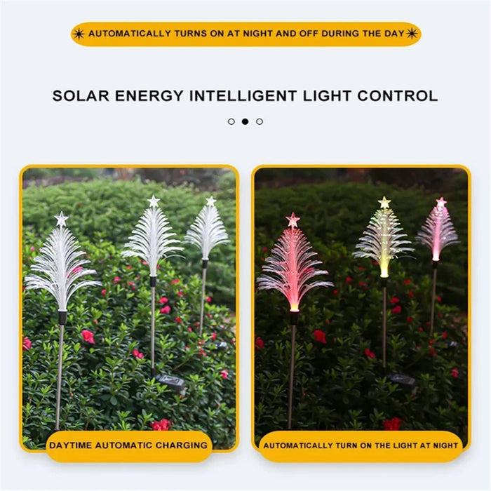 2Pcs Solar Powered Fiber Optic Christmas Tree Shape Ground Stake Light Garden Decoration - 7