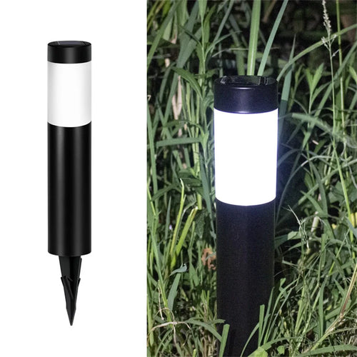 262 Stainless Steel+PP Solar Waterproof Outdoor LED Light Cylindrical Garden Yard Lawn Stake Lamp - Black / White Light - 1