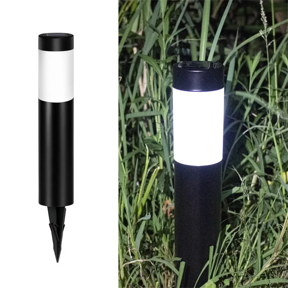 262 Stainless Steel+PP Solar Waterproof Outdoor LED Light Cylindrical Garden Yard Lawn Stake Lamp - Black / White Light - 1