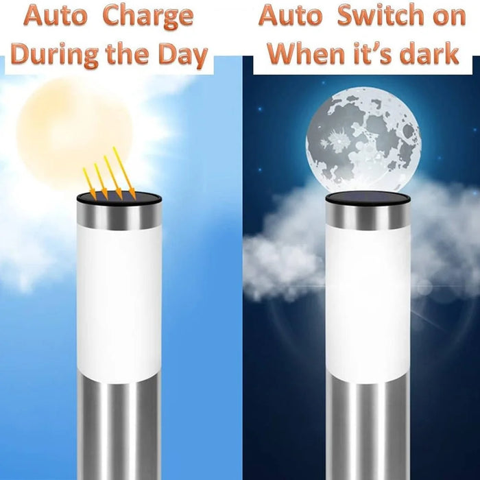 262 Stainless Steel+PP Solar Waterproof Outdoor LED Light Cylindrical Garden Yard Lawn Stake Lamp - Black / White Light - 4