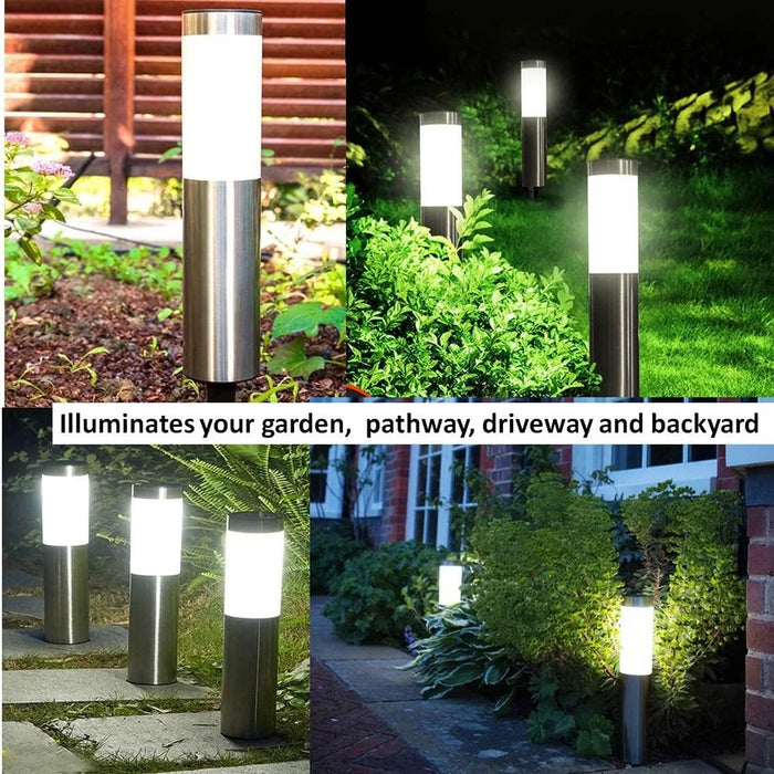 262 Stainless Steel+PP Solar Waterproof Outdoor LED Light Cylindrical Garden Yard Lawn Stake Lamp - Black / White Light - 5
