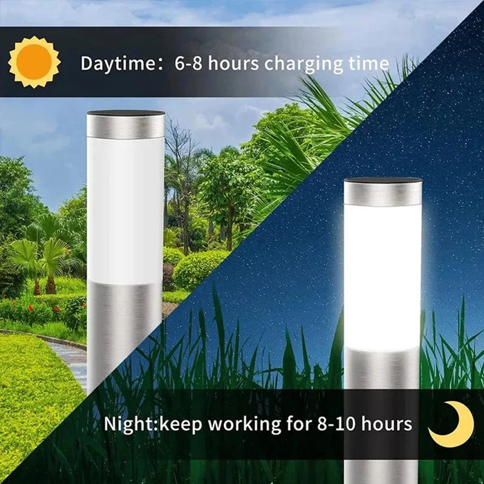 262 Stainless Steel+PP Solar Waterproof Outdoor LED Light Cylindrical Garden Yard Lawn Stake Lamp - Black / White Light - 7