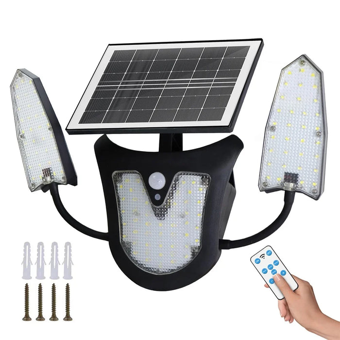 Independent Solar Panel 3-Head LED Wall Lamp PIR Human Body Sensing Villa Garden Yard Light - 1