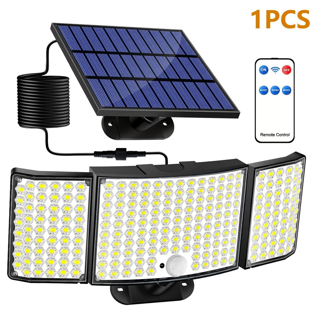 234LED Waterproof Outdoor 3-Head Solar Lamp Motion Sensor Garden Yard Wall Light with Remote Control - 1