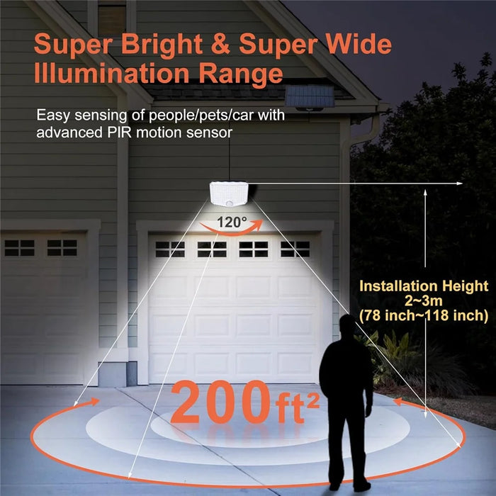 222LED Waterproof Outdoor Solar Wall Lamp Motion Sensor Garden Yard Garage Light with Remote Control - 4