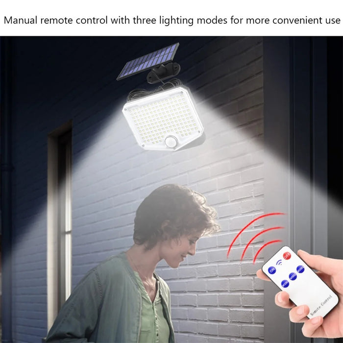 222LED Waterproof Outdoor Solar Wall Lamp Motion Sensor Garden Yard Garage Light with Remote Control - 6