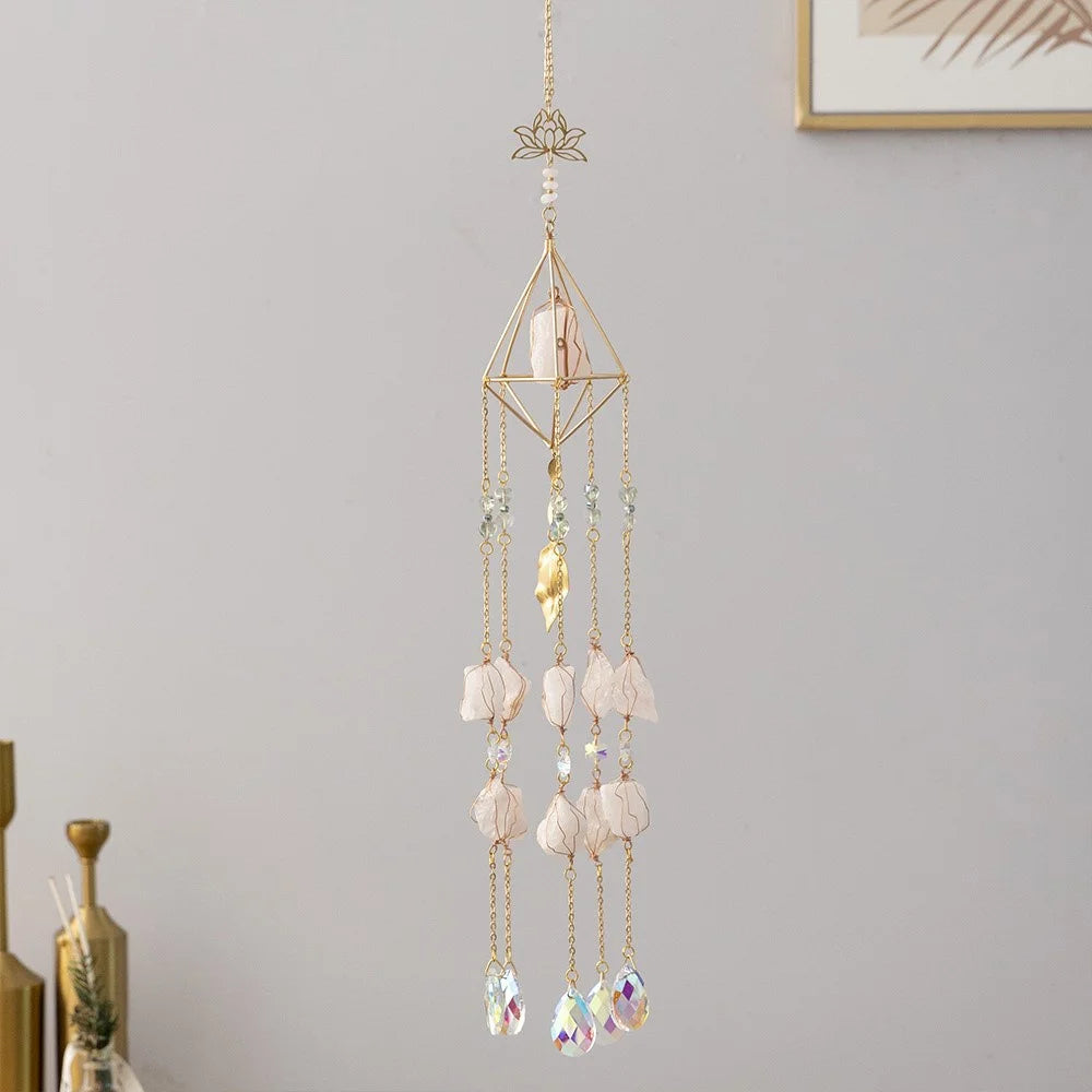Natural Crystal Gravel Pendant Sun Catcher Garden Balcony Wind Chime Hanging Ornament - Pink - 1