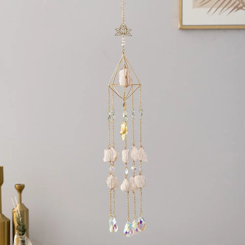 Natural Crystal Gravel Pendant Sun Catcher Garden Balcony Wind Chime Hanging Ornament - Pink - 1