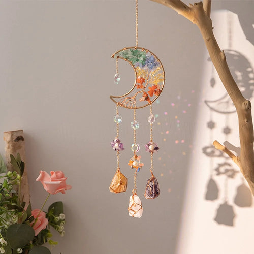 Crystal Pendant Metal Moon Ornament Sun Catcher Outdoor Window Hanging Decoration - 1