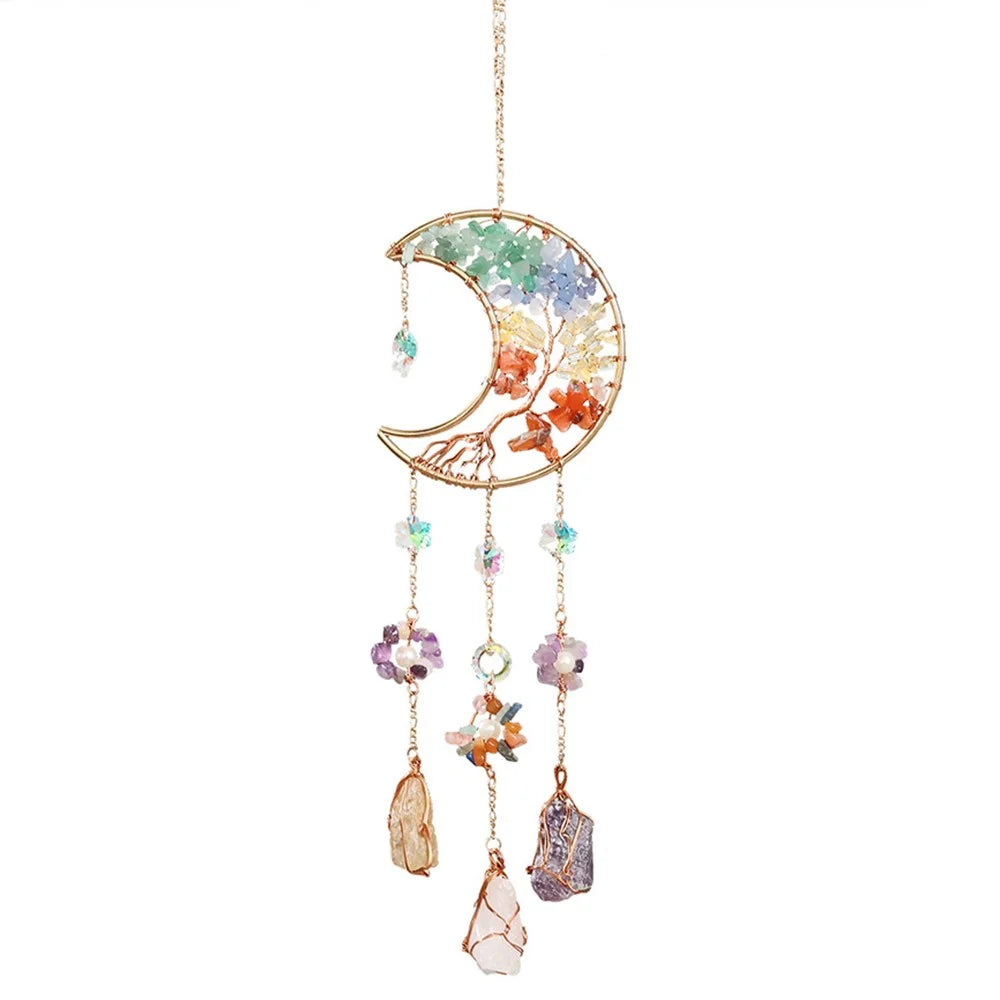 Crystal Pendant Metal Moon Ornament Sun Catcher Outdoor Window Hanging Decoration - 2