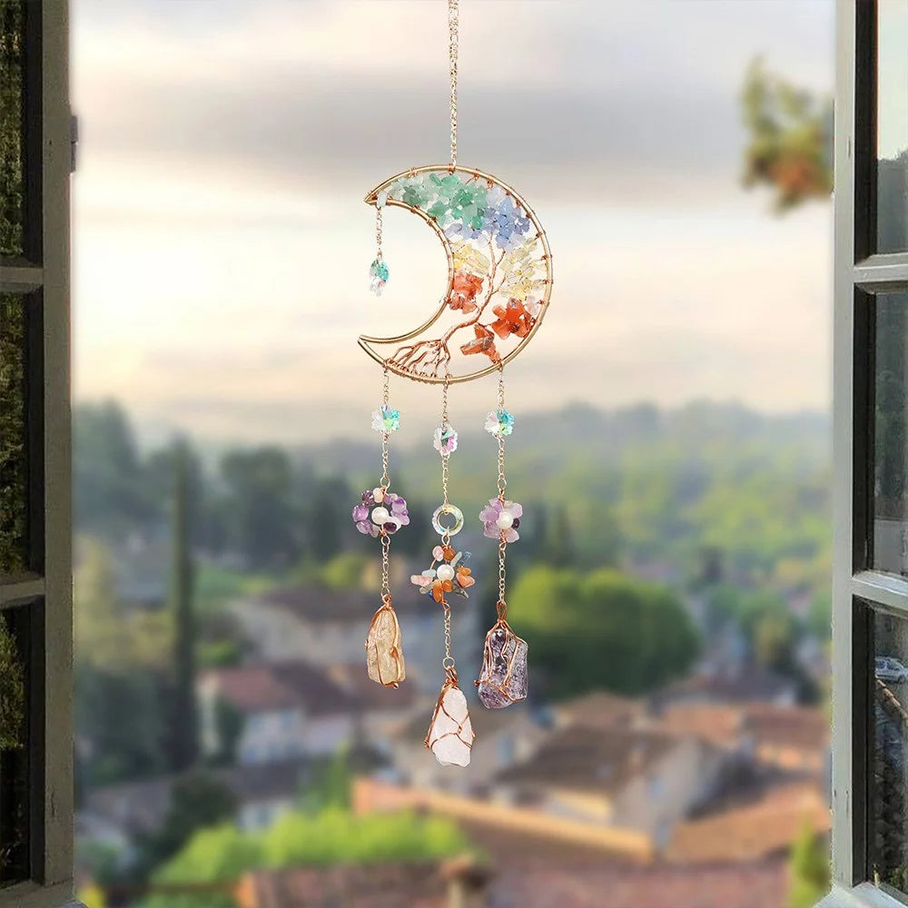 Crystal Pendant Metal Moon Ornament Sun Catcher Outdoor Window Hanging Decoration - 3