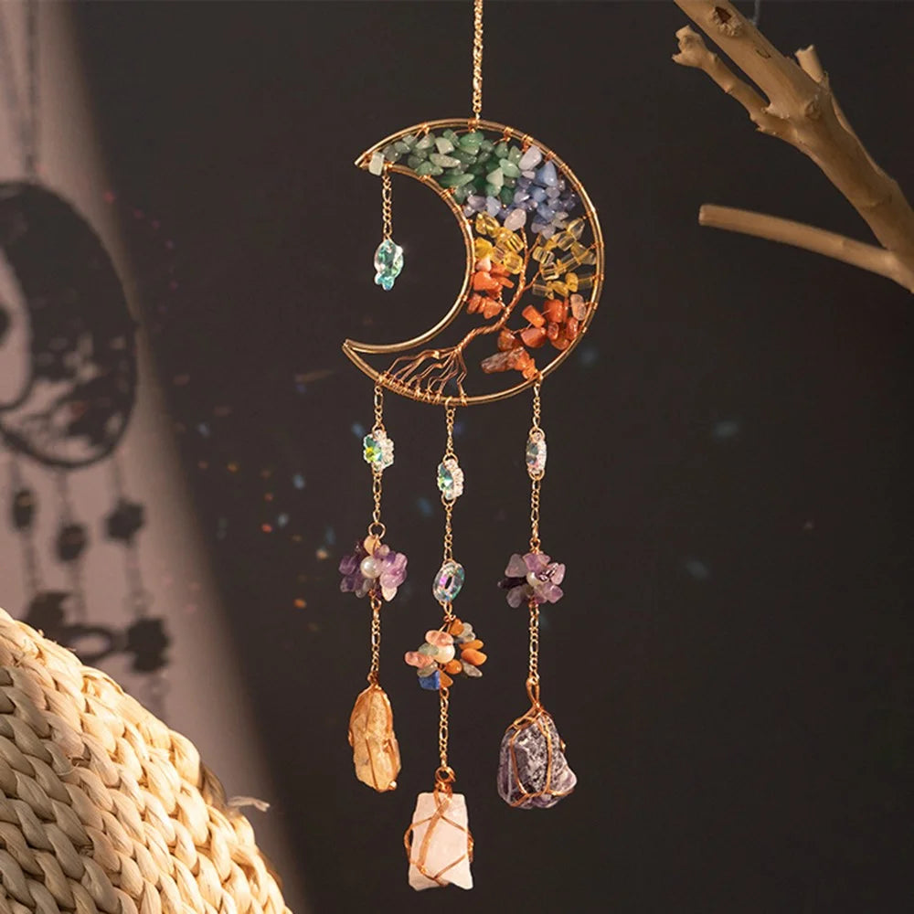 Crystal Pendant Metal Moon Ornament Sun Catcher Outdoor Window Hanging Decoration - 4