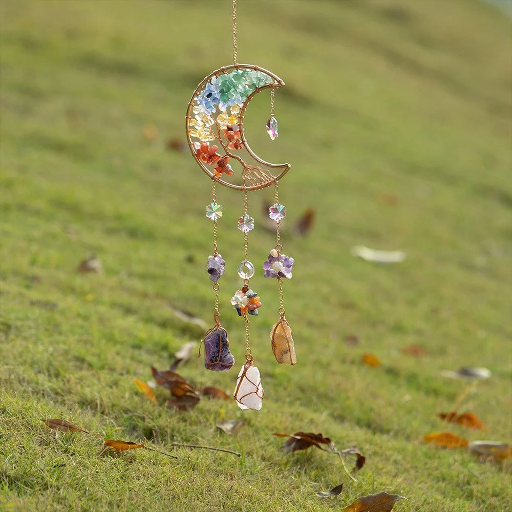 Crystal Pendant Metal Moon Ornament Sun Catcher Outdoor Window Hanging Decoration - 6