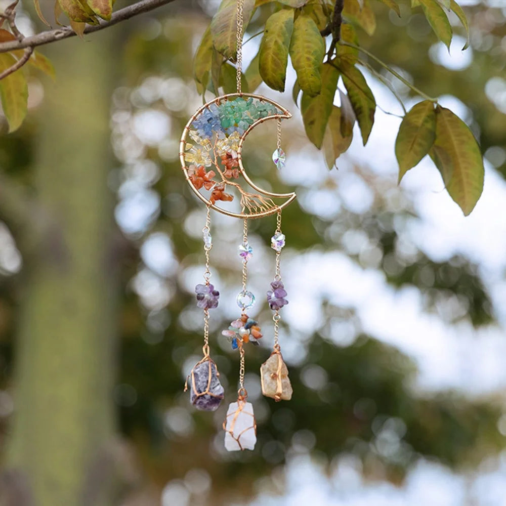 Crystal Pendant Metal Moon Ornament Sun Catcher Outdoor Window Hanging Decoration - 7