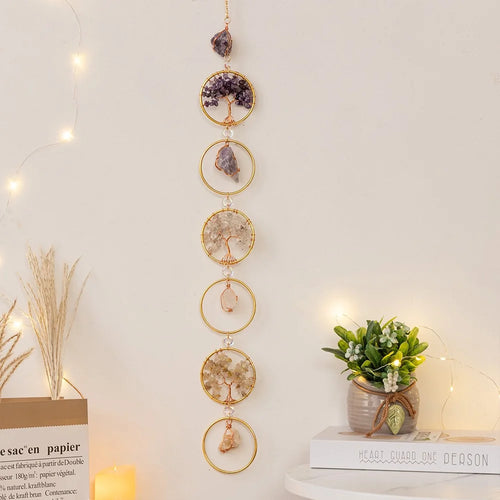 Life Tree Natural Crystal Gem Gravel Sun Catcher Home Garden Balcony Hanging Ornament - 1