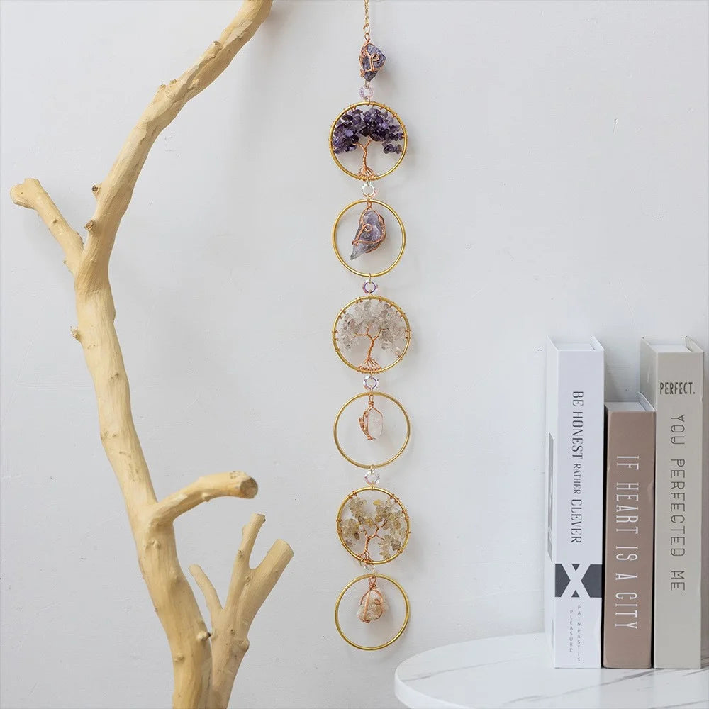 Life Tree Natural Crystal Gem Gravel Sun Catcher Home Garden Balcony Hanging Ornament - 3
