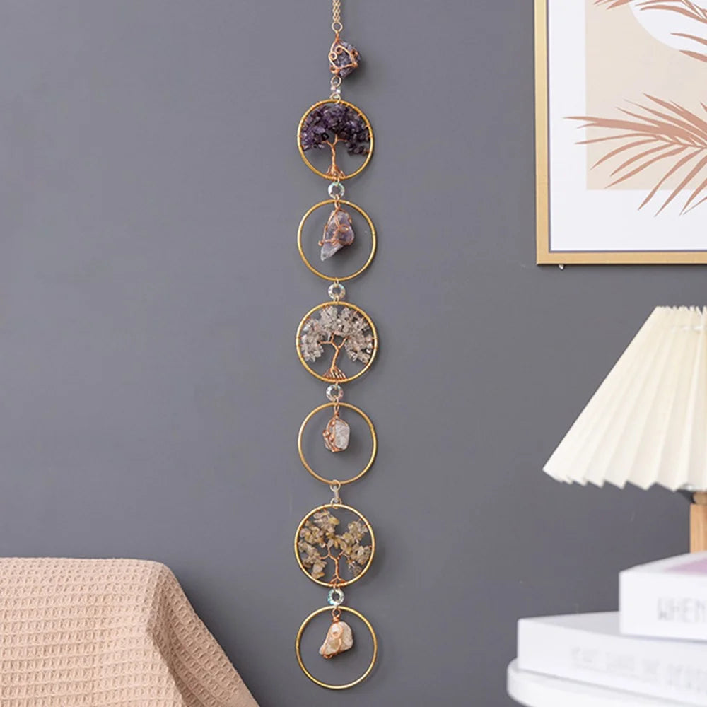 Life Tree Natural Crystal Gem Gravel Sun Catcher Home Garden Balcony Hanging Ornament - 5