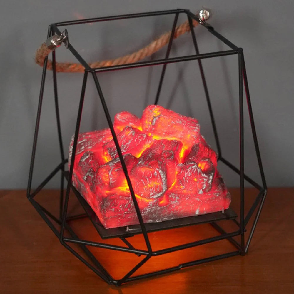 Imitation Charcoal Flame Lamp LED Decorative Light Iron Ornament Home Decoration - Style E - 1