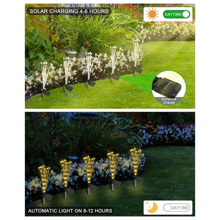 2Pcs 8-Head Solar Powered Firefly Light 2 Modes Landscape Garden Lawn Decorative Ground Light - Warm White Light - 4