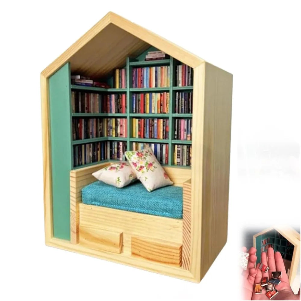 Anxiety Bookshelf Ornament Handmade Mini Room Box Wooden Miniature Book Shelf - 1