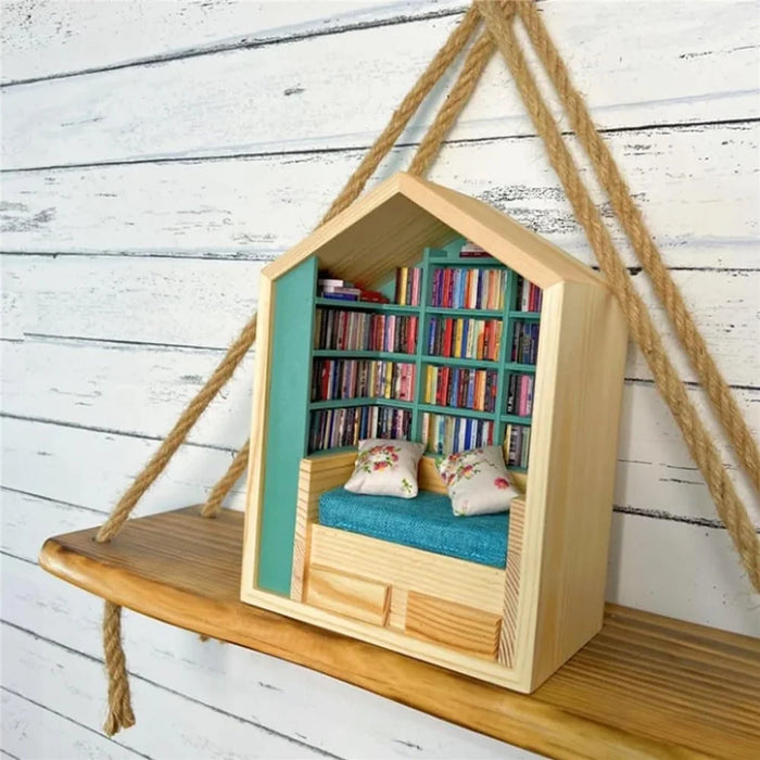 Anxiety Bookshelf Ornament Handmade Mini Room Box Wooden Miniature Book Shelf - 4
