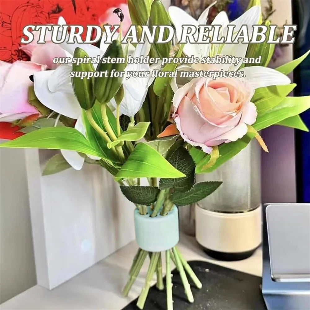 7cm Flower Arranger for Large and Small Flower Stems Reusable Bouquet Stand Spiral Flower Stem Holder ABS +TPE Flower Arranger - Green - 5