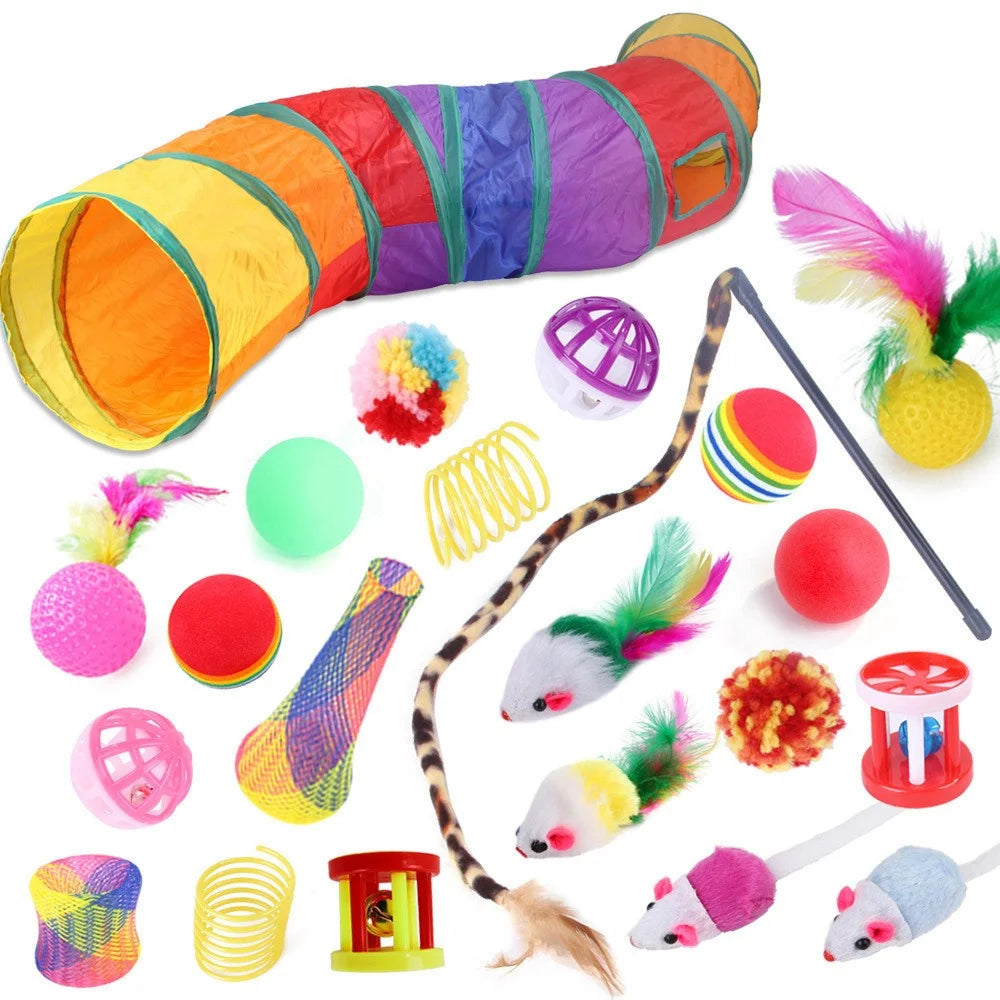 22Pcs / Set Cat Toys Set with Collapsible Tunnel Tube Interactive Cat Feather Toy Mouse Crinkle Balls - 1
