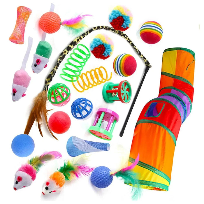 22Pcs / Set Cat Toys Set with Collapsible Tunnel Tube Interactive Cat Feather Toy Mouse Crinkle Balls - 3