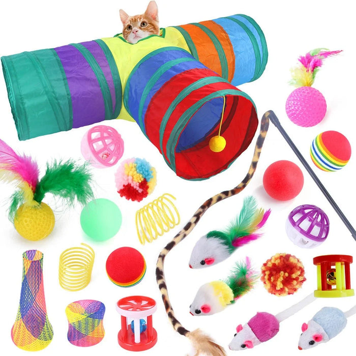 22Pcs  /  Set Cat Toys Set with T-Shaped Colorful Tunnel Interactive Cat Toy Feather Mouse Crinkle Balls - 1