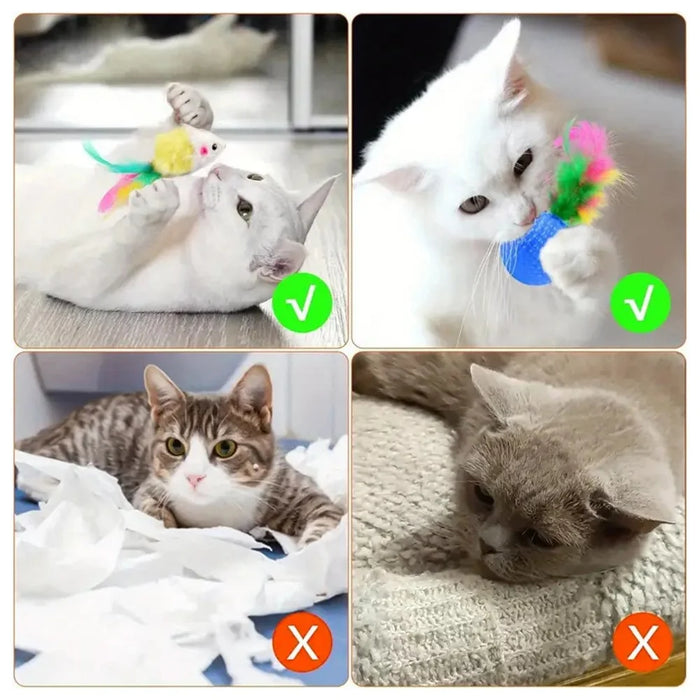 22Pcs  /  Set Cat Toys Set with T-Shaped Colorful Tunnel Interactive Cat Toy Feather Mouse Crinkle Balls - 2