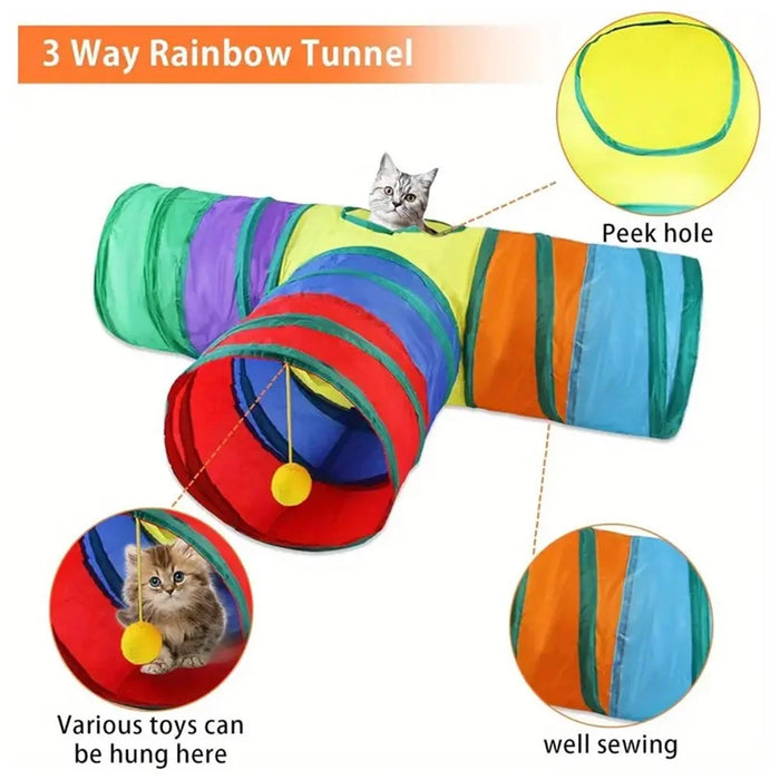 22Pcs  /  Set Cat Toys Set with T-Shaped Colorful Tunnel Interactive Cat Toy Feather Mouse Crinkle Balls - 6