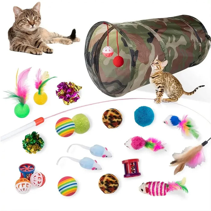 21Pcs / Set Cat Toys Set with Camouflage Tunnel Interactive Cat Toy Feather Mouse Crinkle Balls - 2