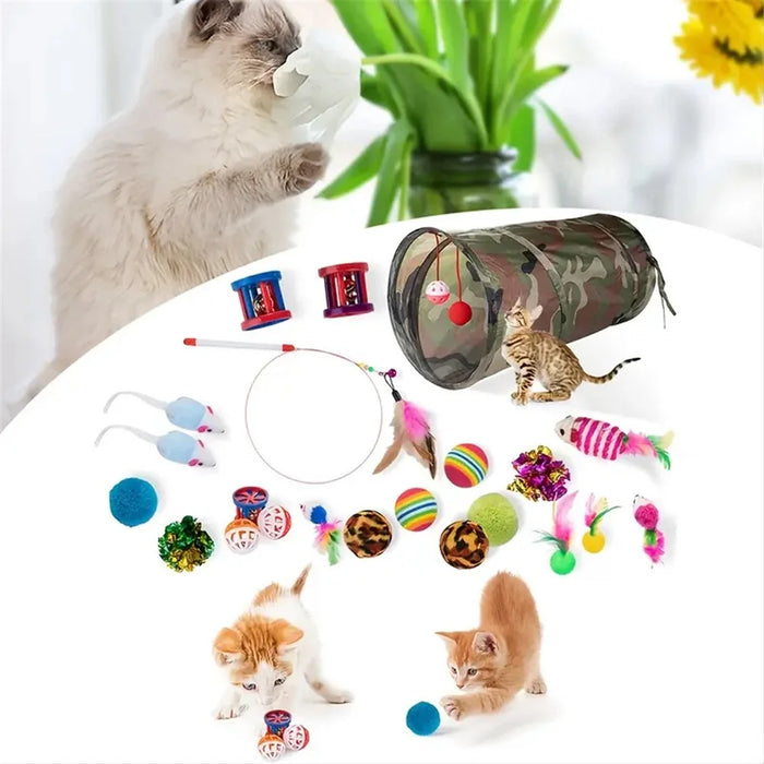 21Pcs / Set Cat Toys Set with Camouflage Tunnel Interactive Cat Toy Feather Mouse Crinkle Balls - 3