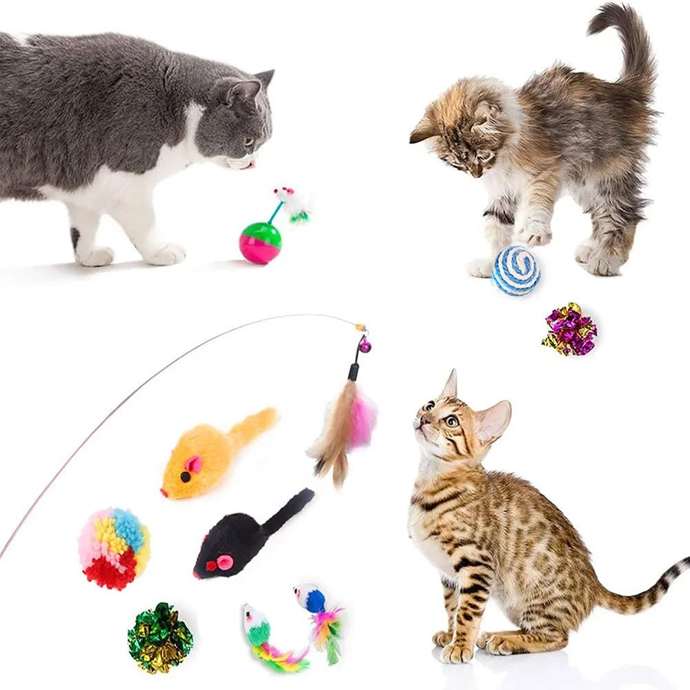 20Pcs / Set Cat Toys Set with Collapsible Rainbow Tunnel Interactive Cat Feather Mouse Crinkle Balls Toy - 2