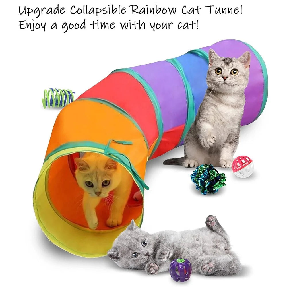 20Pcs / Set Cat Toys Set with Collapsible Rainbow Tunnel Interactive Cat Feather Mouse Crinkle Balls Toy - 4