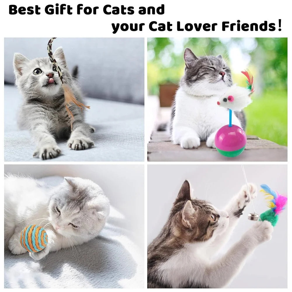 20Pcs / Set Cat Toys Set with Collapsible Rainbow Tunnel Interactive Cat Feather Mouse Crinkle Balls Toy - 6
