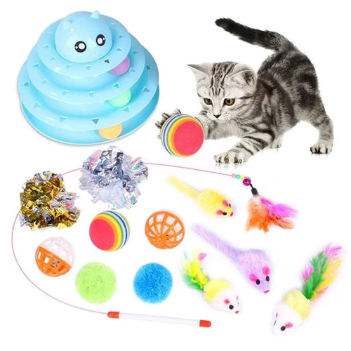 14Pcs / Set Cat Toys Set Interactive Cat Toys Catnip Teaser Wand Fluffy Mouse Turntable Crinkle Balls - 1