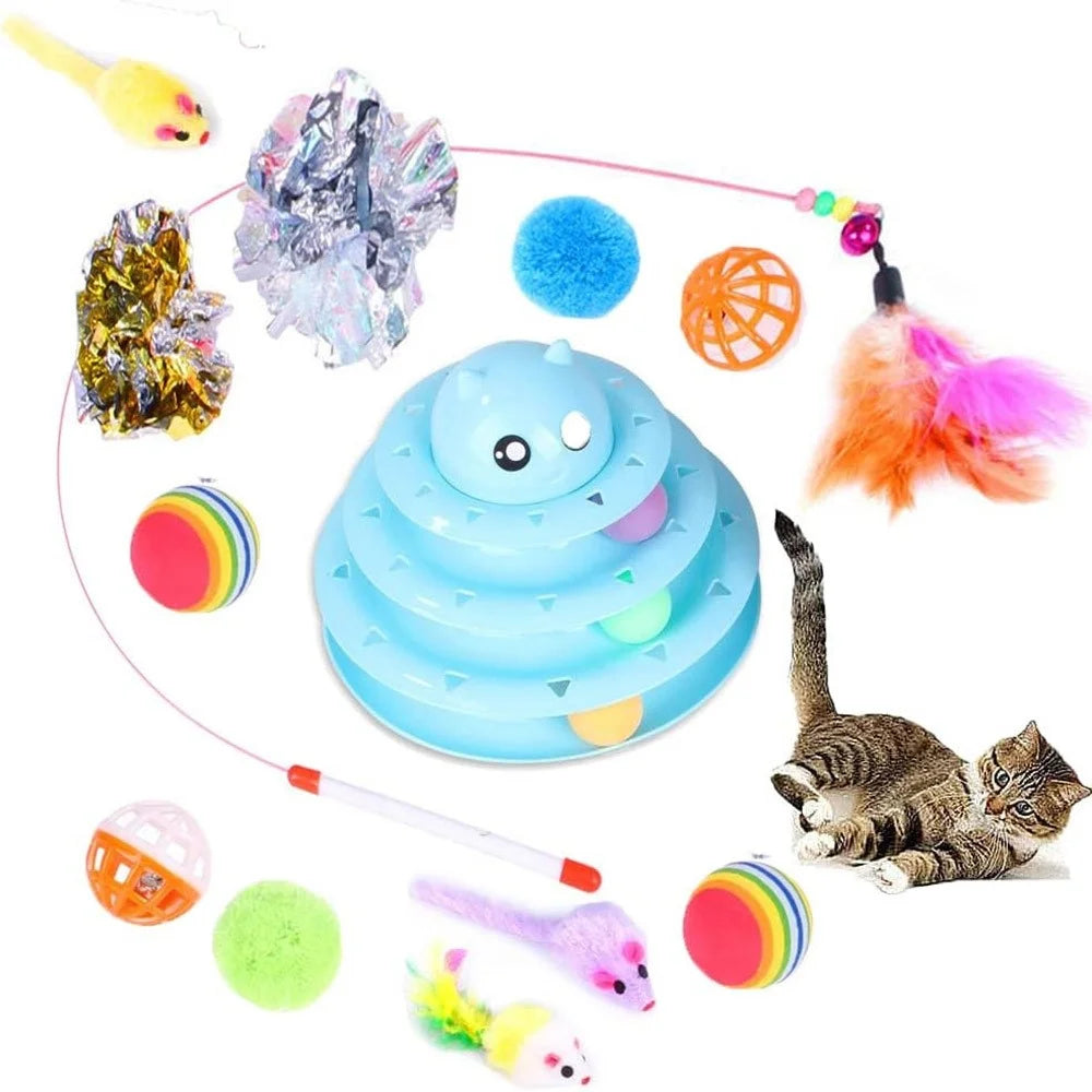 14Pcs / Set Cat Toys Set Interactive Cat Toys Catnip Teaser Wand Fluffy Mouse Turntable Crinkle Balls - 2