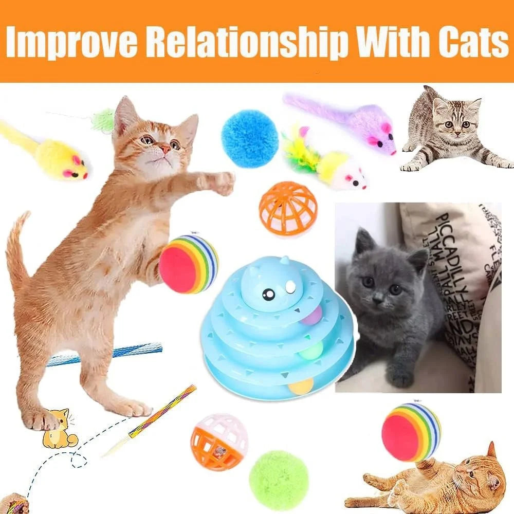14Pcs / Set Cat Toys Set Interactive Cat Toys Catnip Teaser Wand Fluffy Mouse Turntable Crinkle Balls - 3