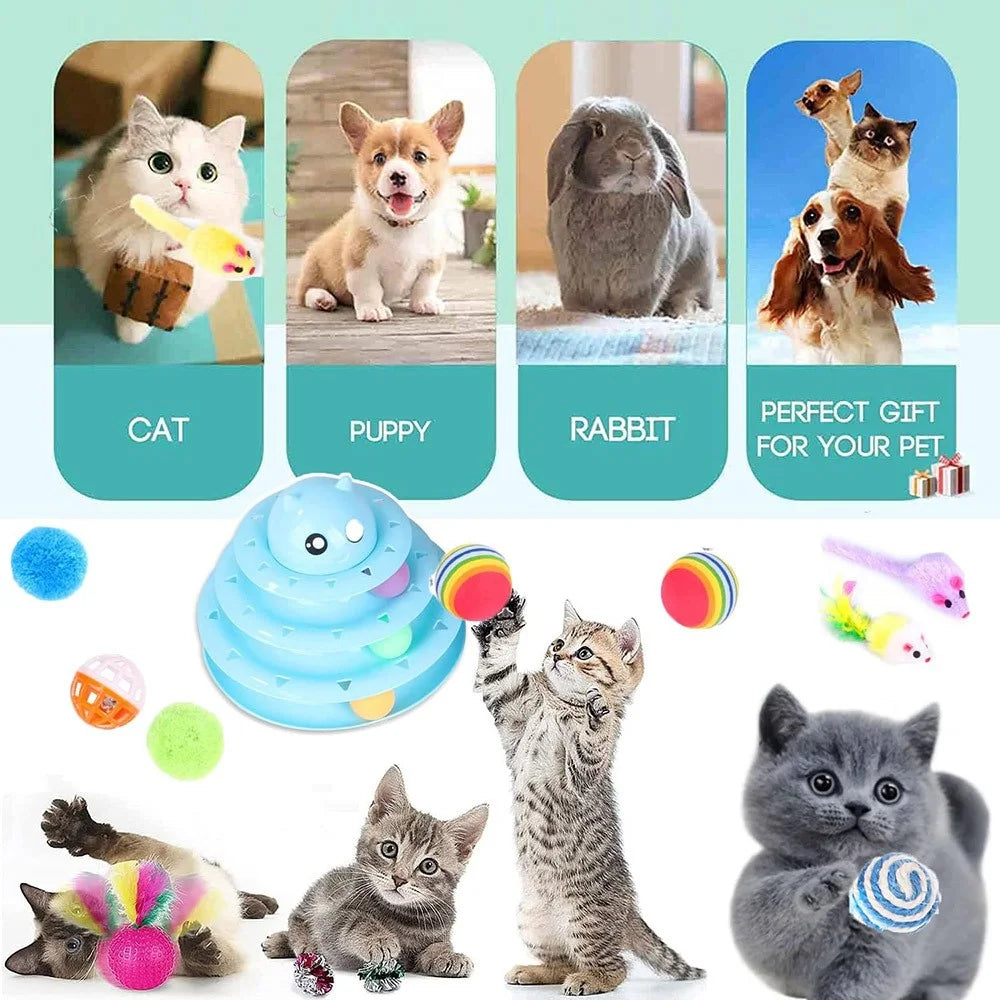 14Pcs / Set Cat Toys Set Interactive Cat Toys Catnip Teaser Wand Fluffy Mouse Turntable Crinkle Balls - 4