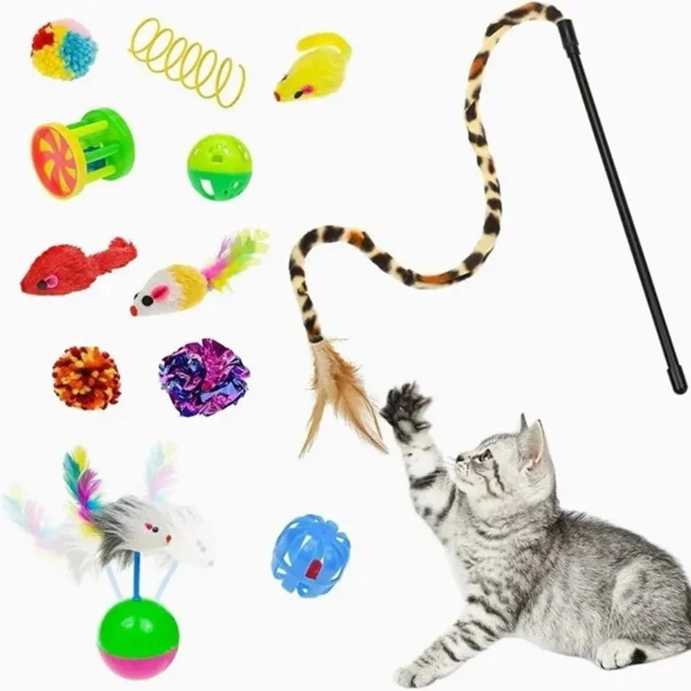 27Pcs / Set Cat Toys Set with T-Shaped Black Tunnel Interactive Cat Toy Feather Fish Mouse Crinkle Balls - 4