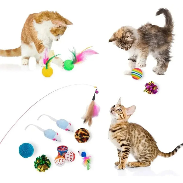 21Pcs / Set Cat Toys Set with Green Tunnel Interactive Cat Toy Feather Mouse Crinkle Balls - 2