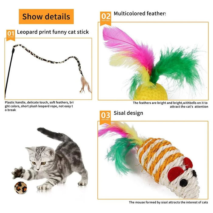 21Pcs / Set Cat Toys Set with Green Tunnel Interactive Cat Toy Feather Mouse Crinkle Balls - 4