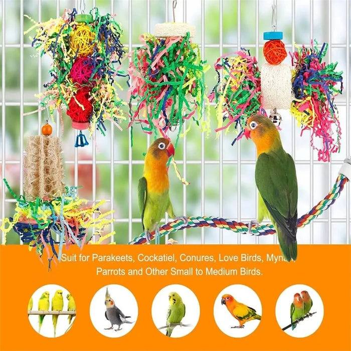 4Pcs / Set Parrot Toy Pet Bird Pulling Scratching Biting Paper Rattan Ball Loofah Toy Set - 2