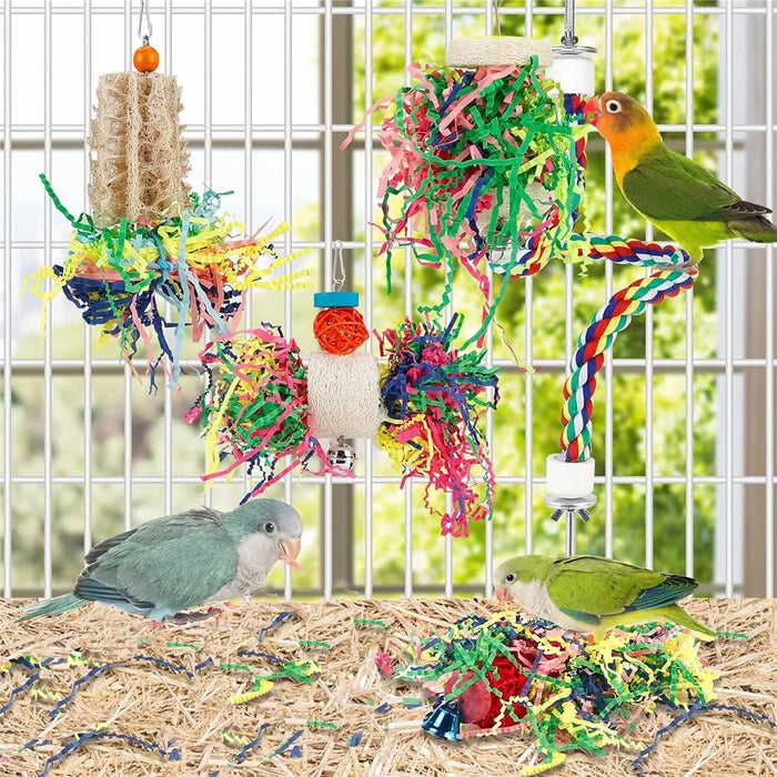 4Pcs / Set Parrot Toy Pet Bird Pulling Scratching Biting Paper Rattan Ball Loofah Toy Set - 3