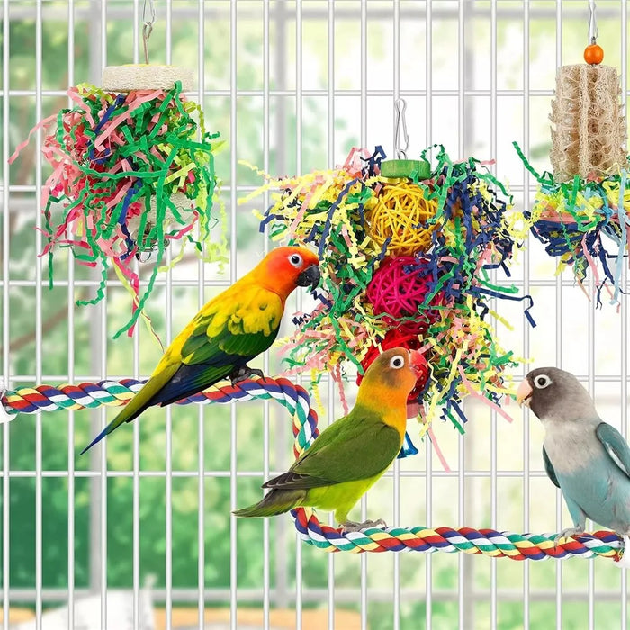 4Pcs / Set Parrot Toy Pet Bird Pulling Scratching Biting Paper Rattan Ball Loofah Toy Set - 4